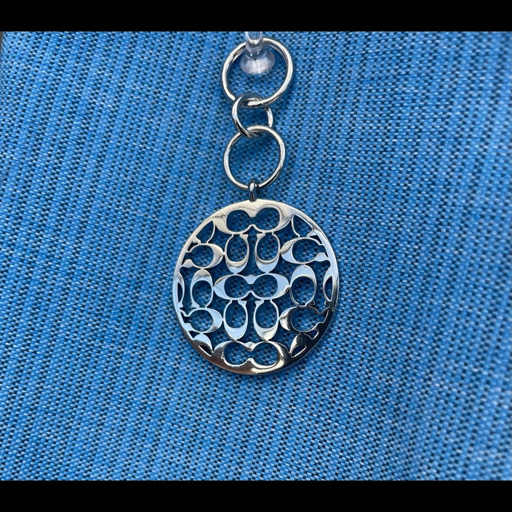 1.5" COACH ROUND OP ART SIGNATURE C SILVER METAL KEY FOB CHARM KEYCHAIN HANG TAG